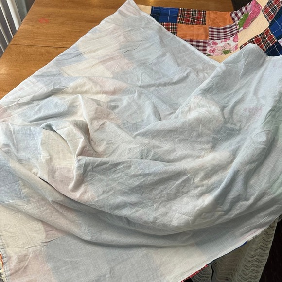 VTG Handmade Patchwork Quilt 42x86 Plaid Floral Fabric Lace Embroidery Cottage - Picture 9 of 15